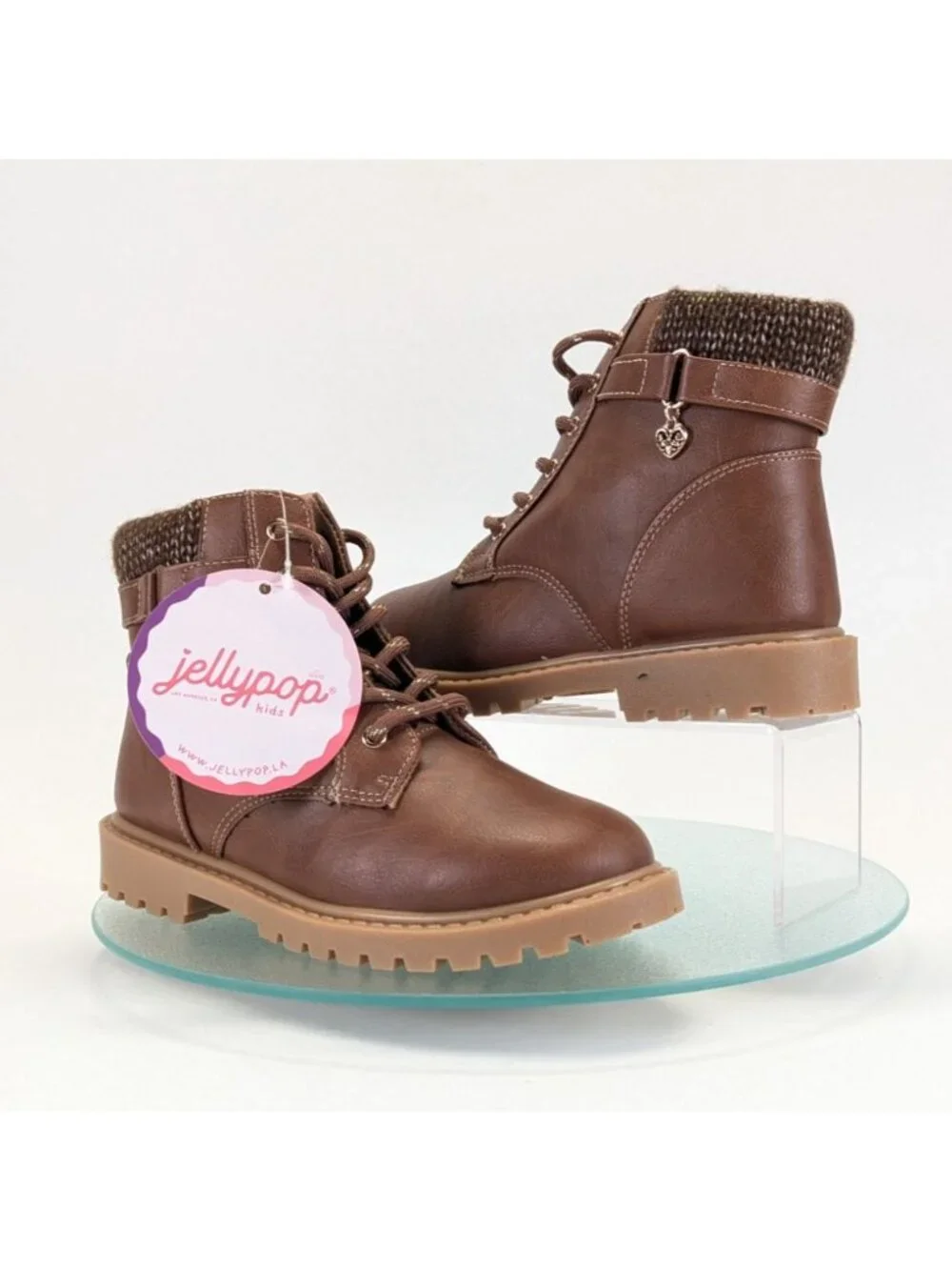 Jellypop Ariadne 2 Girls 3M Boots Cognac Faux Leather Knit Cuff Lug Sole